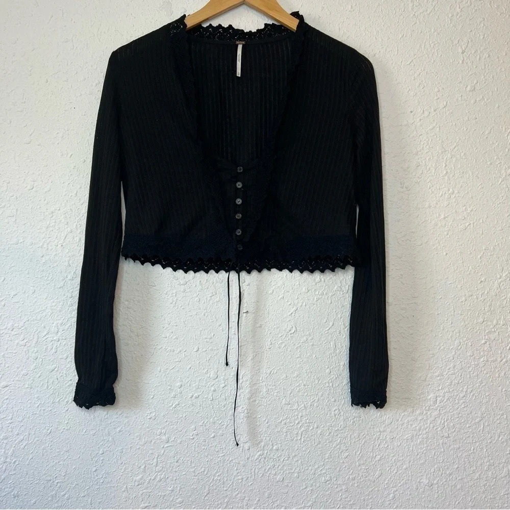 Free People Third Date Top Crochet Button Tie XS